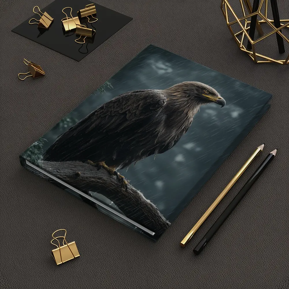 Eagle Perched On Branch In Heavy Rain – Notebooks