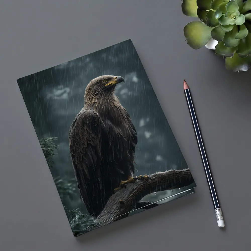 Eagle Perched On Branch In Heavy Rain – Notebooks