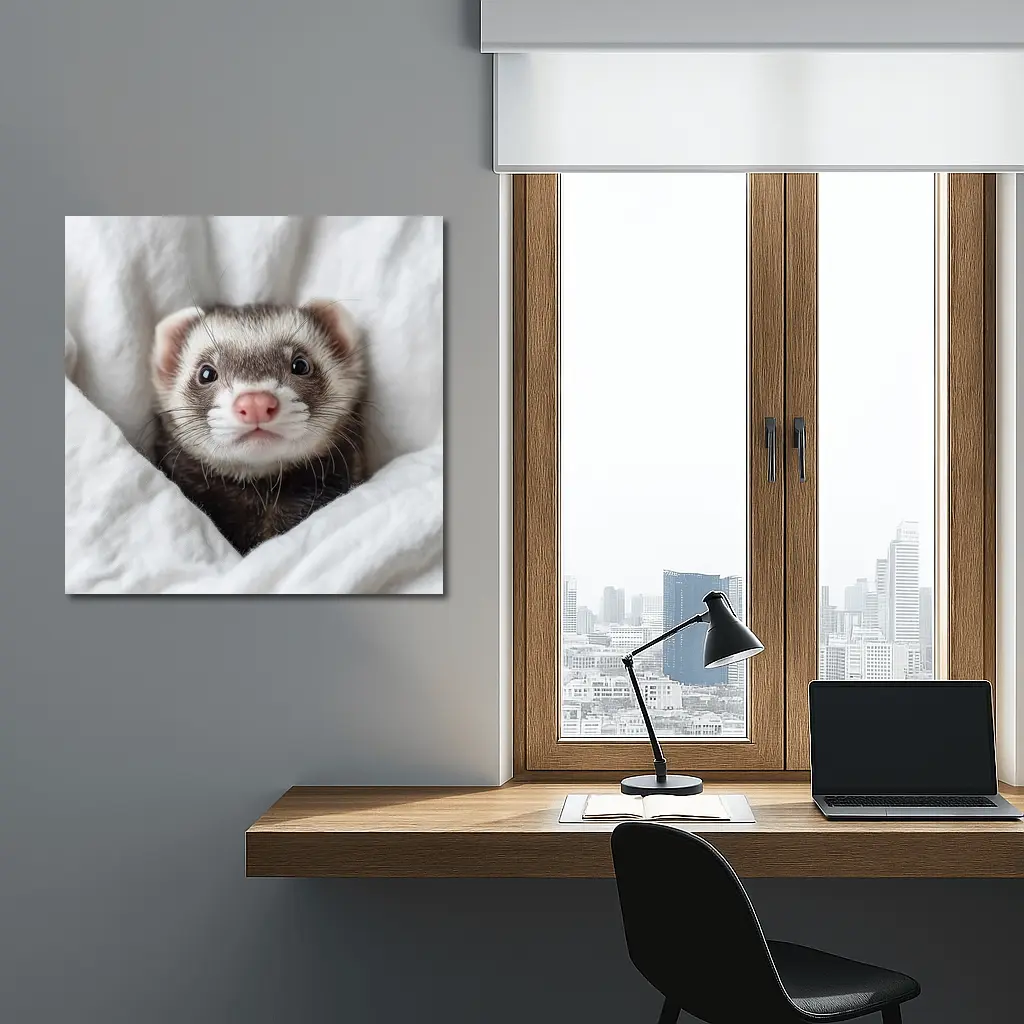Ferret Peeking Out From White Blanket – Wall Art