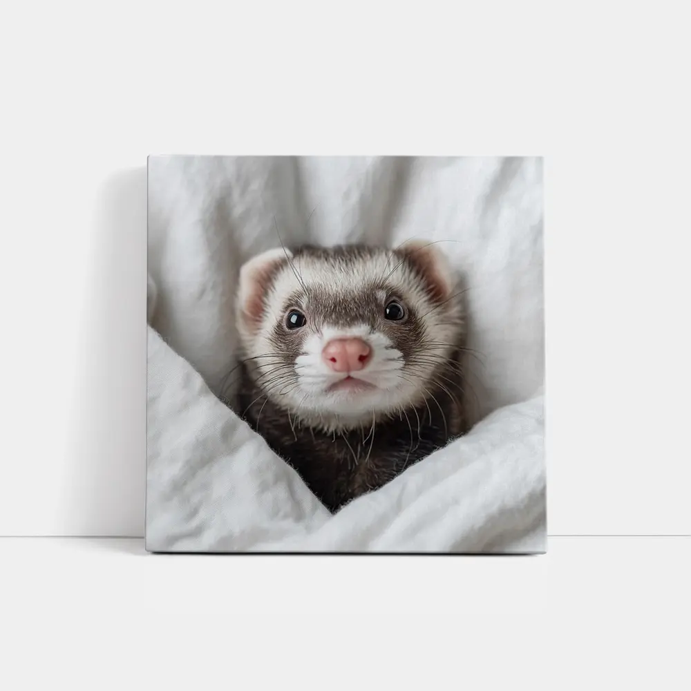 Ferret Peeking Out From White Blanket – Wall Art