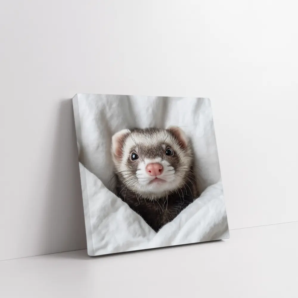 Ferret Peeking Out From White Blanket – Wall Art