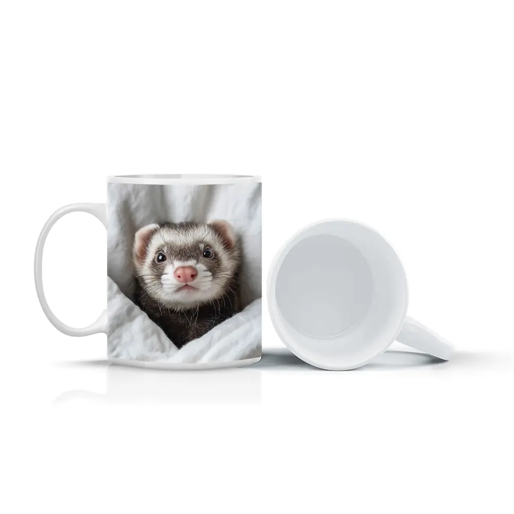 Ferret Peeking Out From White Blanket – Mugs