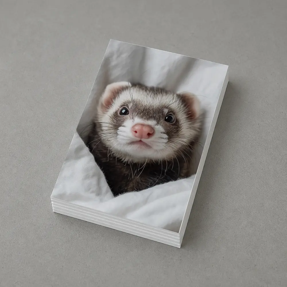 Ferret Peeking Out From White Blanket – Postcards