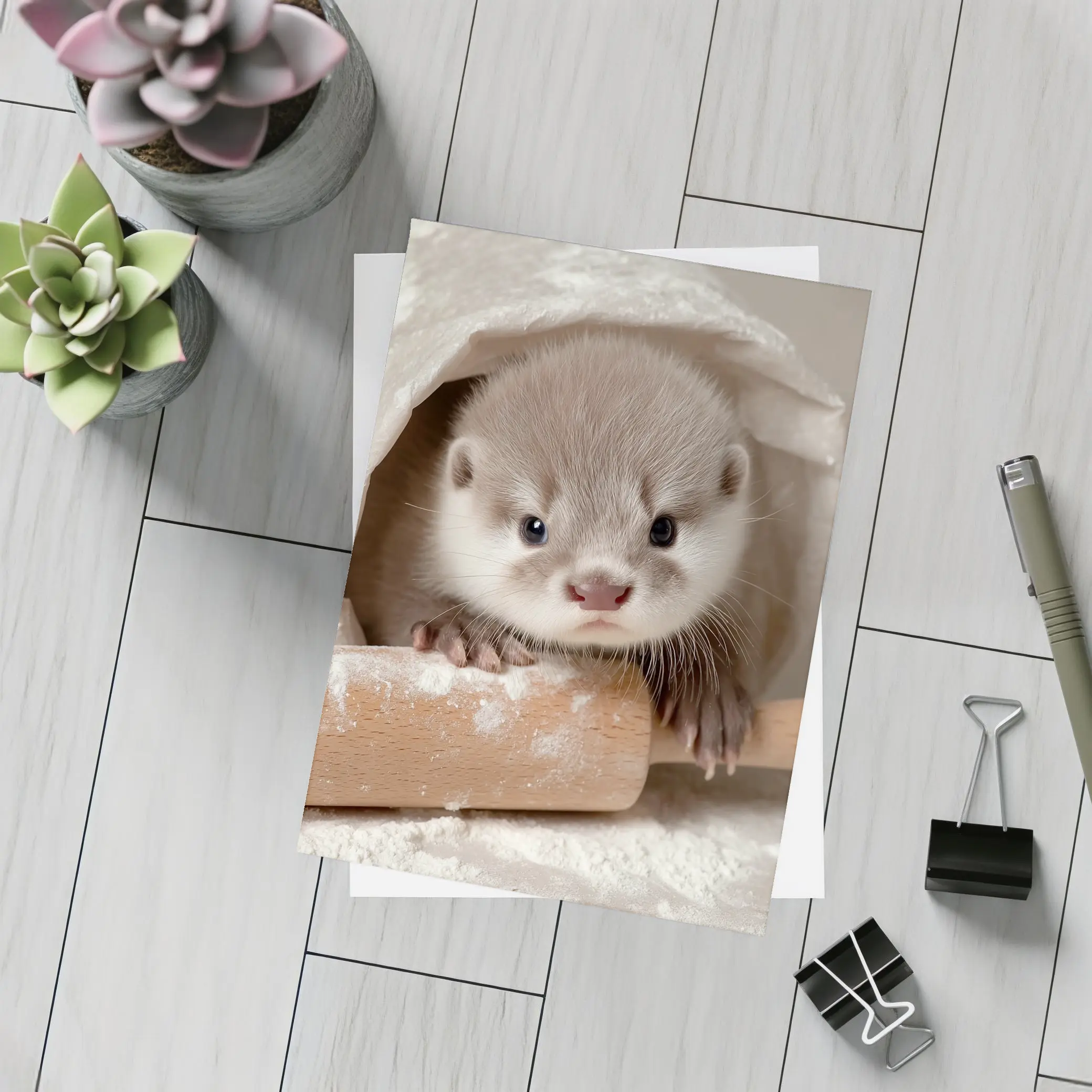 Baby Otter With Rolling Pin Flour – Postcards