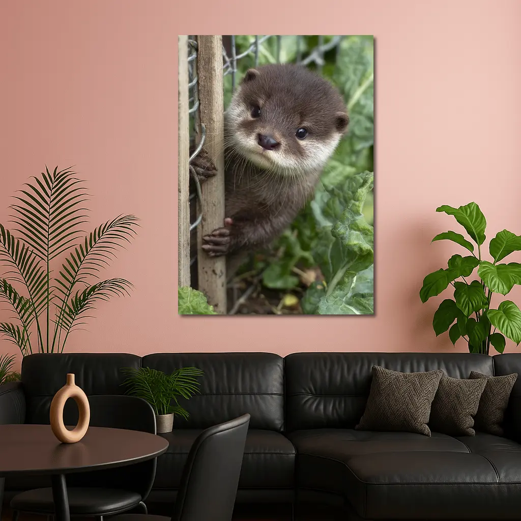 Baby Otter Peeking Through Wooden Fence – Wall Art