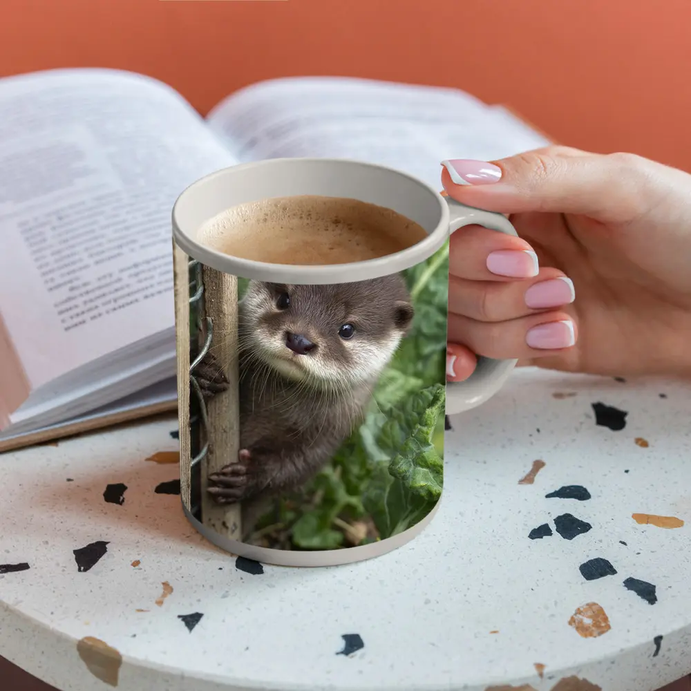 Baby Otter Peeking Through Wooden Fence – Mugs