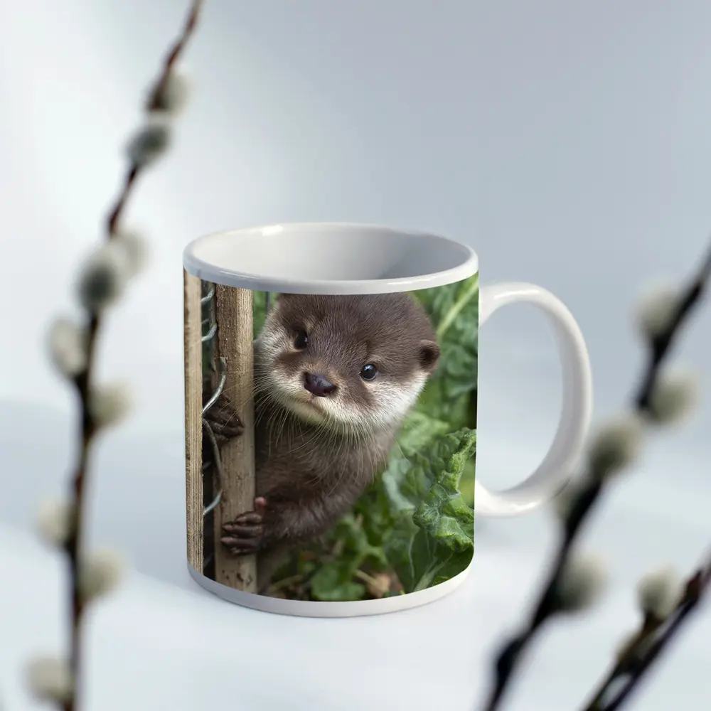 Baby Otter Peeking Through Wooden Fence – Mugs