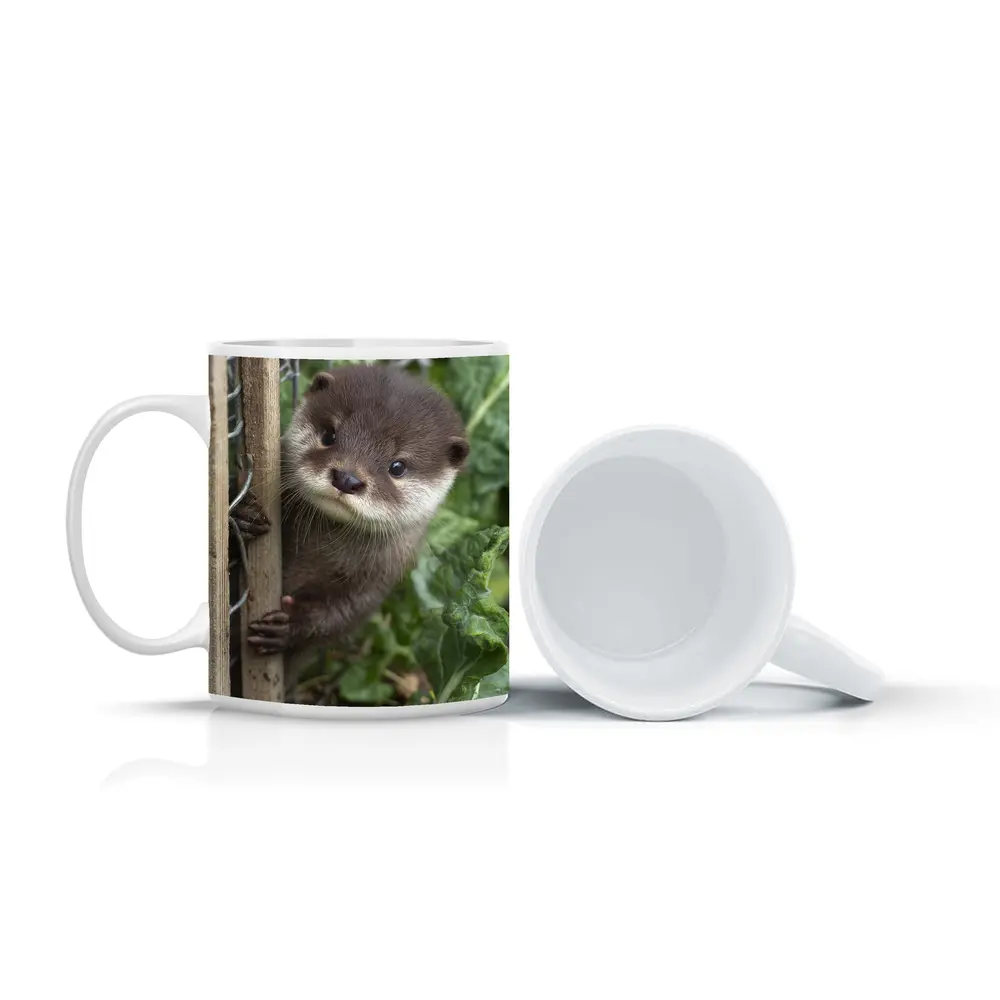Baby Otter Peeking Through Wooden Fence – Mugs