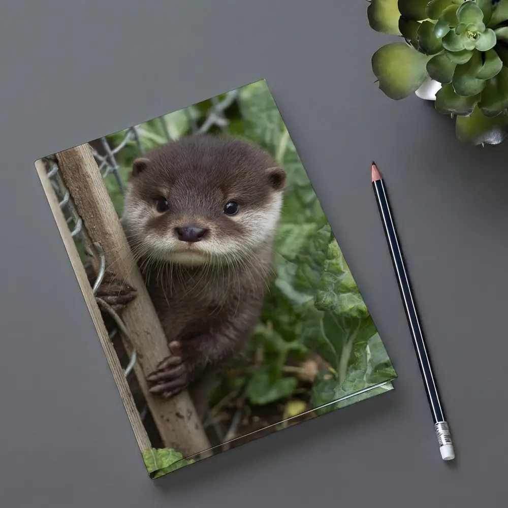 Baby Otter Peeking Through Wooden Fence – Notebooks