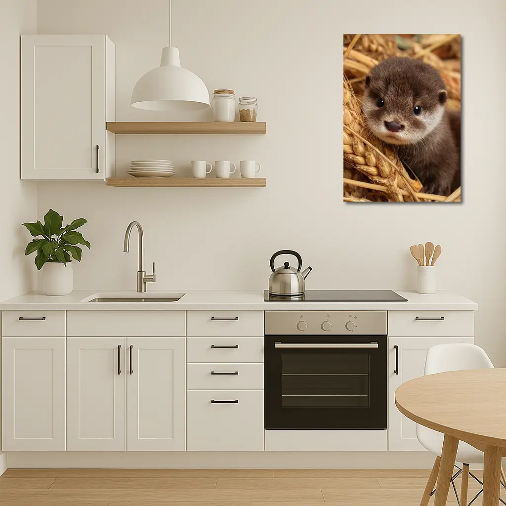 Baby Otter Pup Among Golden Wheat Stalks – Wall Art