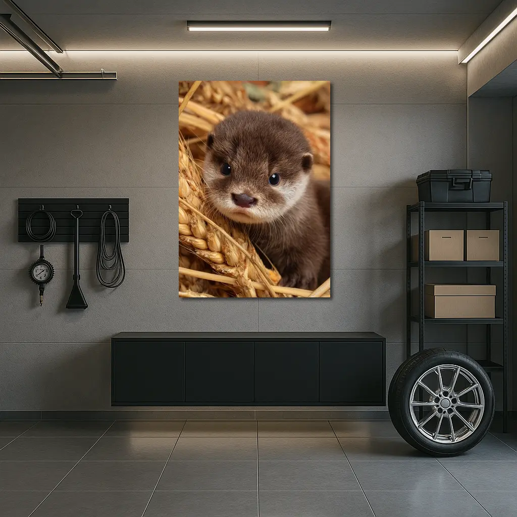 Baby Otter Pup Among Golden Wheat Stalks – Wall Art