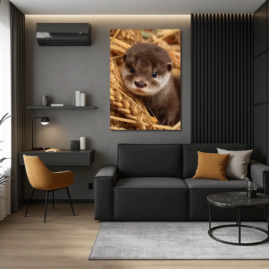 Baby Otter Pup Among Golden Wheat Stalks – Wall Art