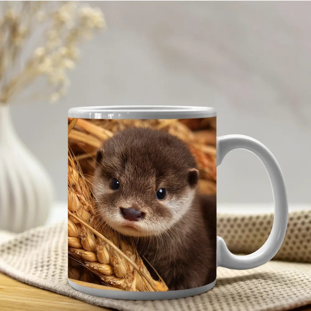 Baby Otter Pup Among Golden Wheat Stalks – Mugs