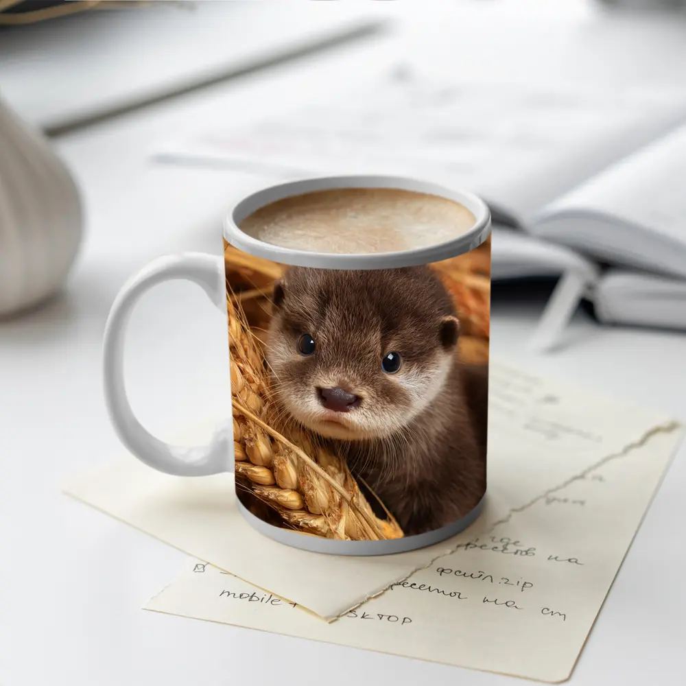 Baby Otter Pup Among Golden Wheat Stalks – Mugs
