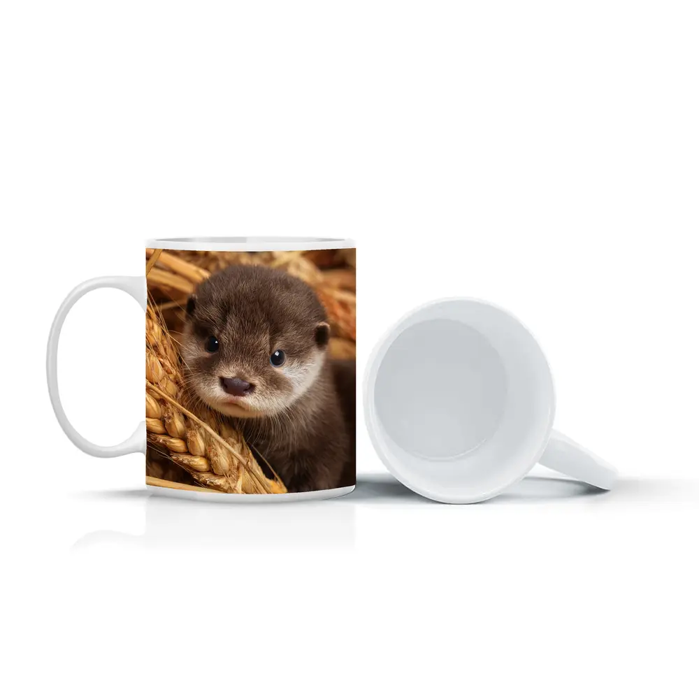 Baby Otter Pup Among Golden Wheat Stalks – Mugs