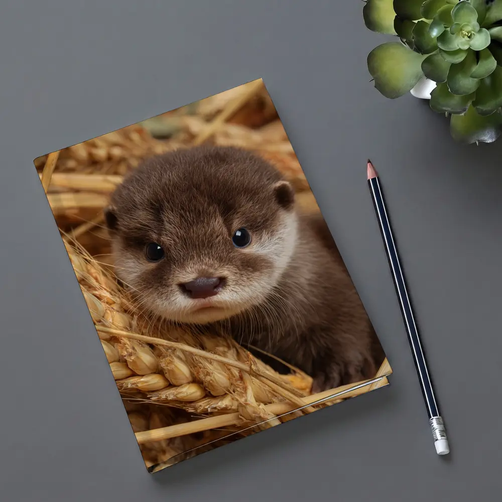 Baby Otter Pup Among Golden Wheat Stalks – Notebooks