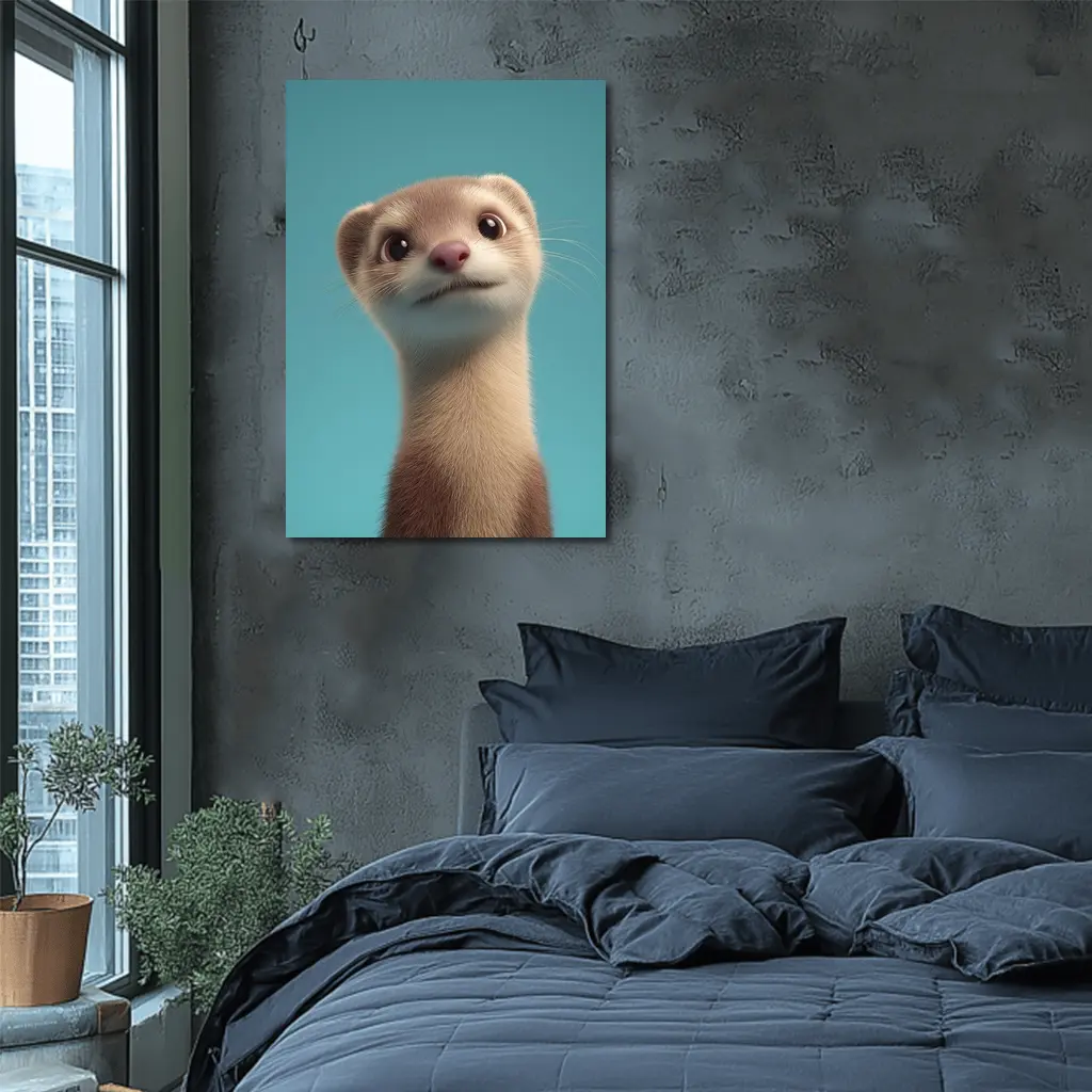 Cute Ferret Portrait Teal Blue Background – Wall Art