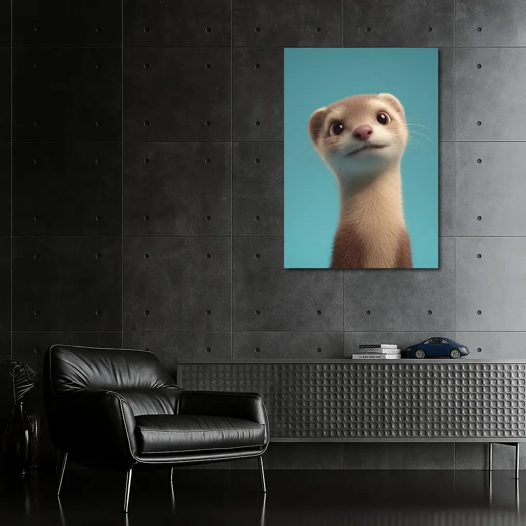 Cute Ferret Portrait Teal Blue Background – Wall Art