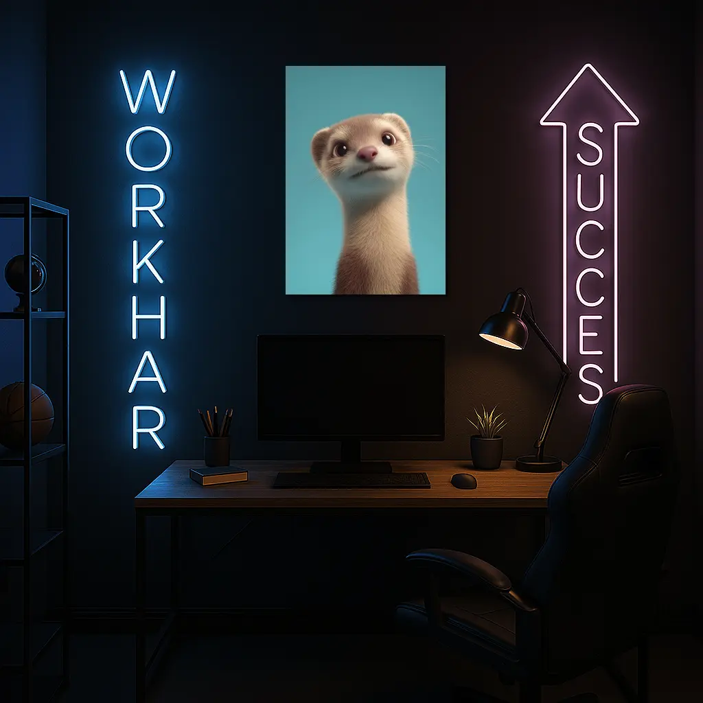 Cute Ferret Portrait Teal Blue Background – Wall Art