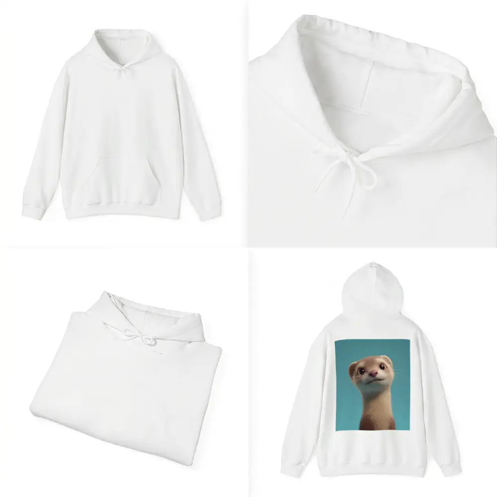 Cute Ferret Portrait Teal Blue Background – Hoodies