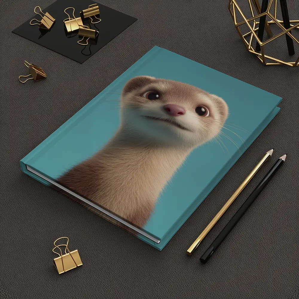 Cute Ferret Portrait Teal Blue Background – Notebooks