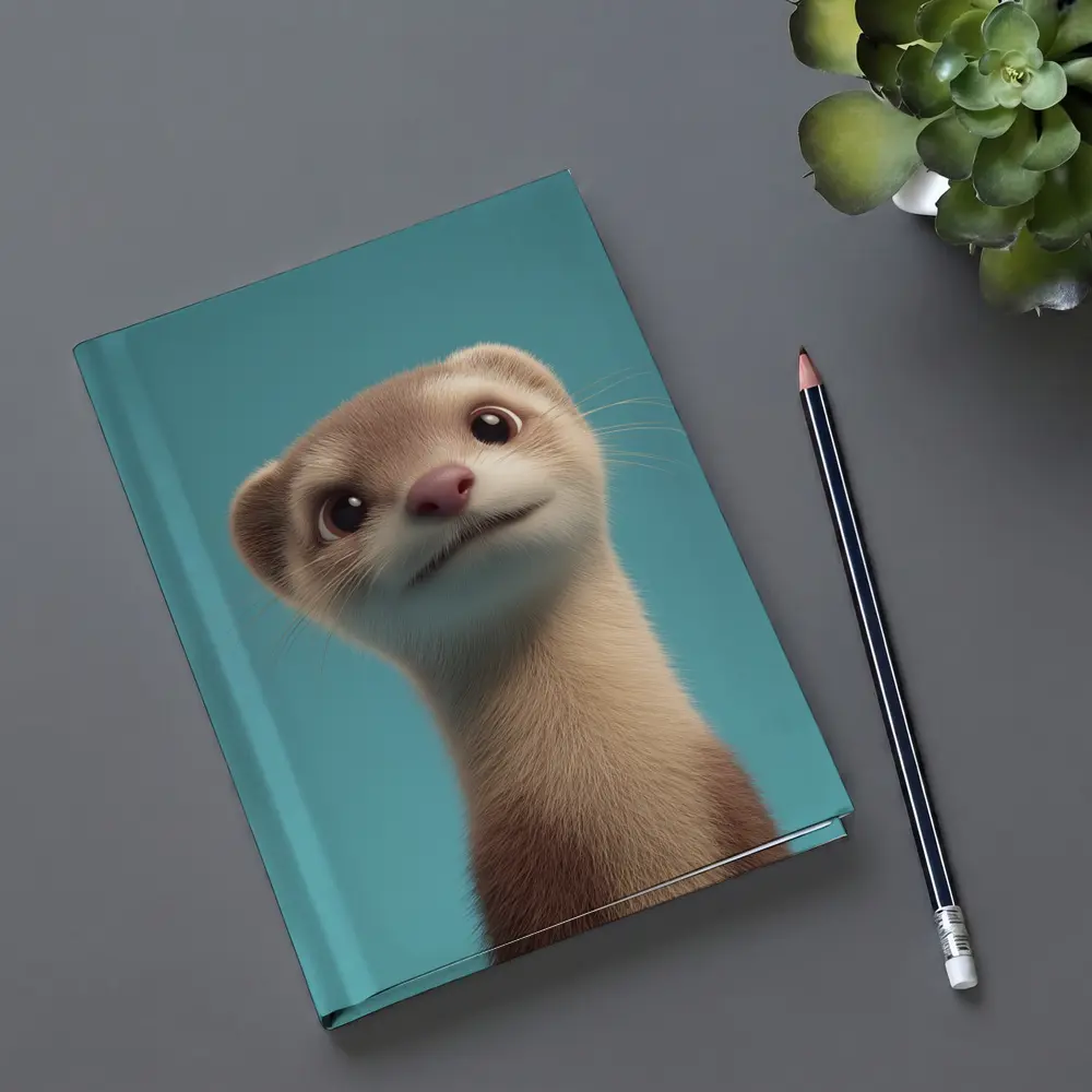 Cute Ferret Portrait Teal Blue Background – Notebooks