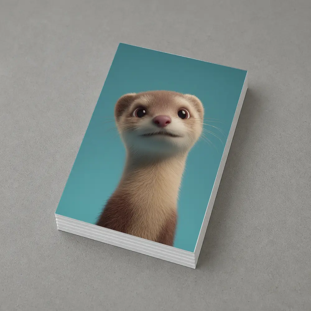 Cute Ferret Portrait Teal Blue Background – Postcards