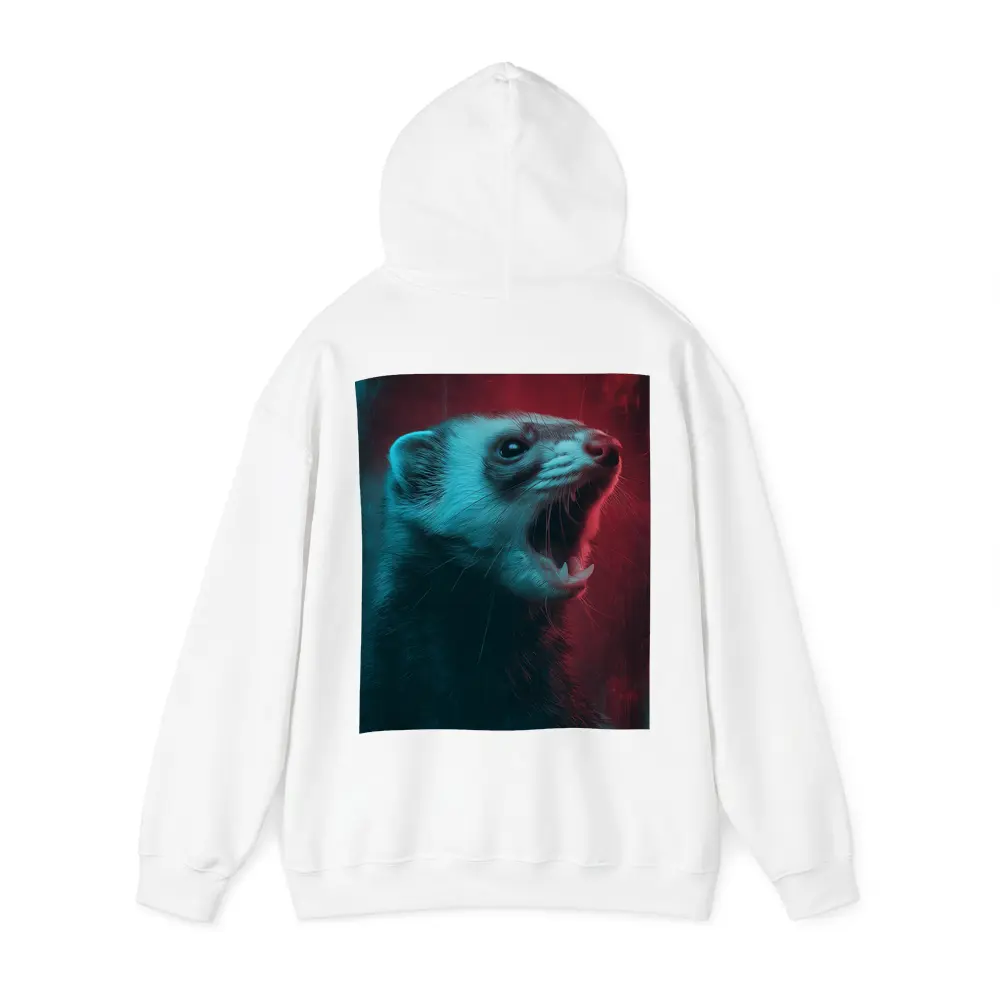 Ferret Portrait Neon Red Teal Background – Hoodies