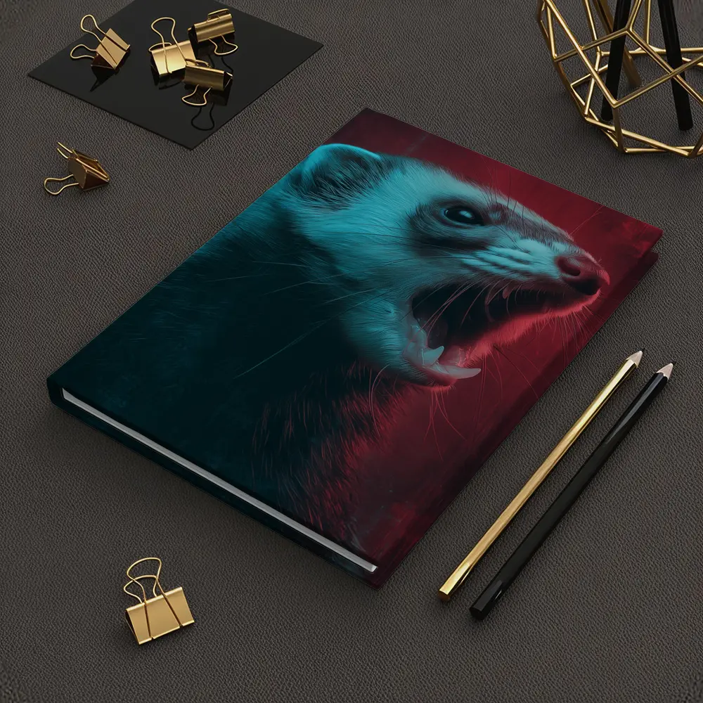 Ferret Portrait Neon Red Teal Background – Notebooks