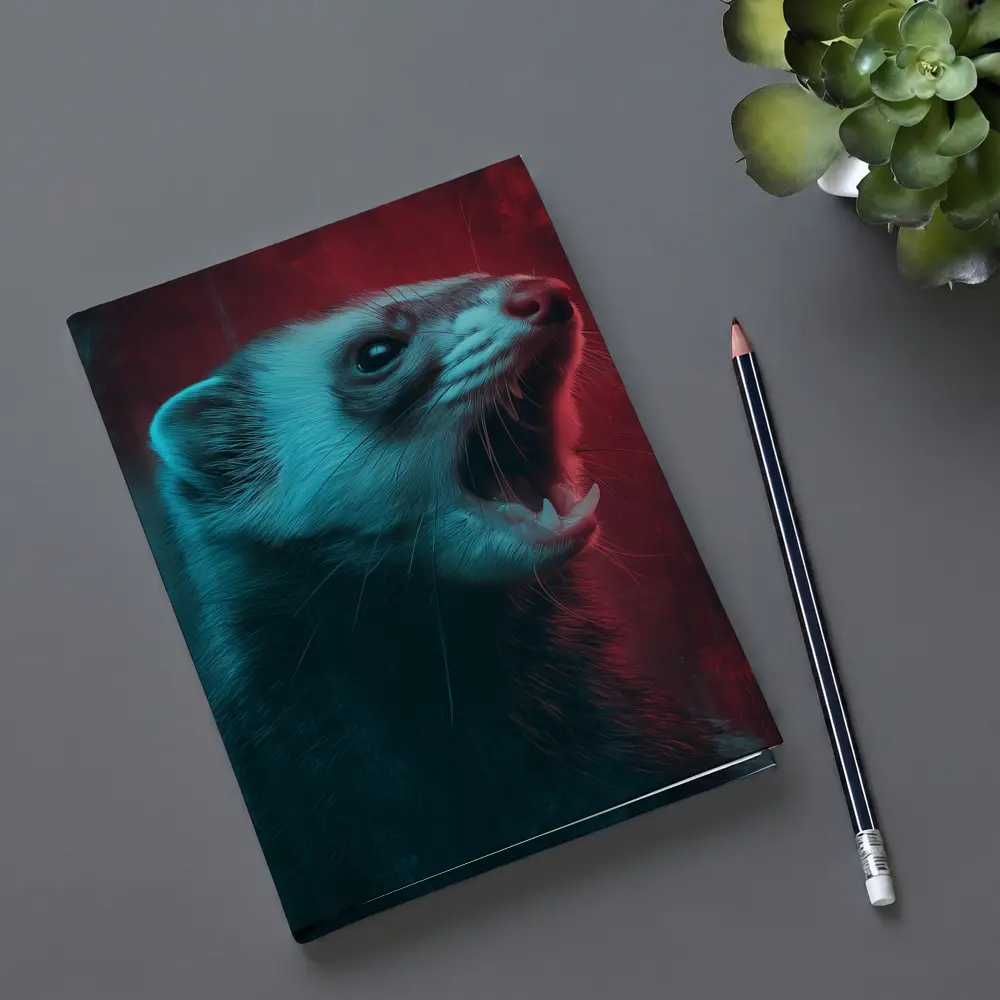 Ferret Portrait Neon Red Teal Background – Notebooks