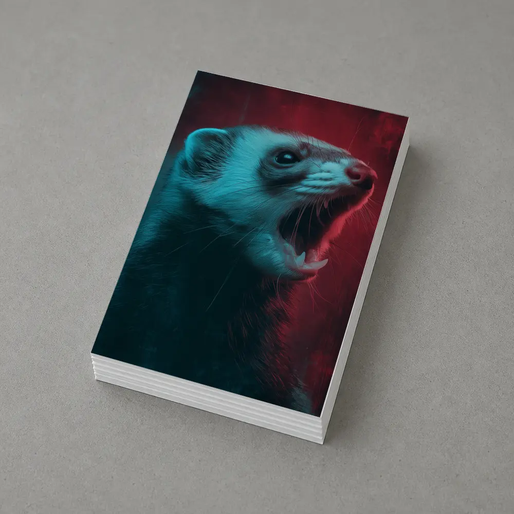 Ferret Portrait Neon Red Teal Background – Postcards