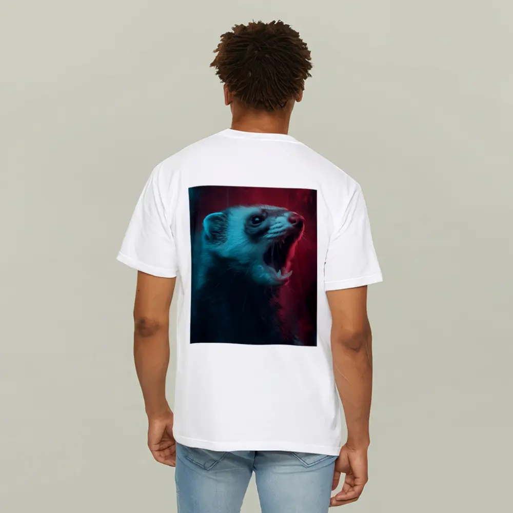 Ferret Portrait Neon Red Teal Background – T-Shirts