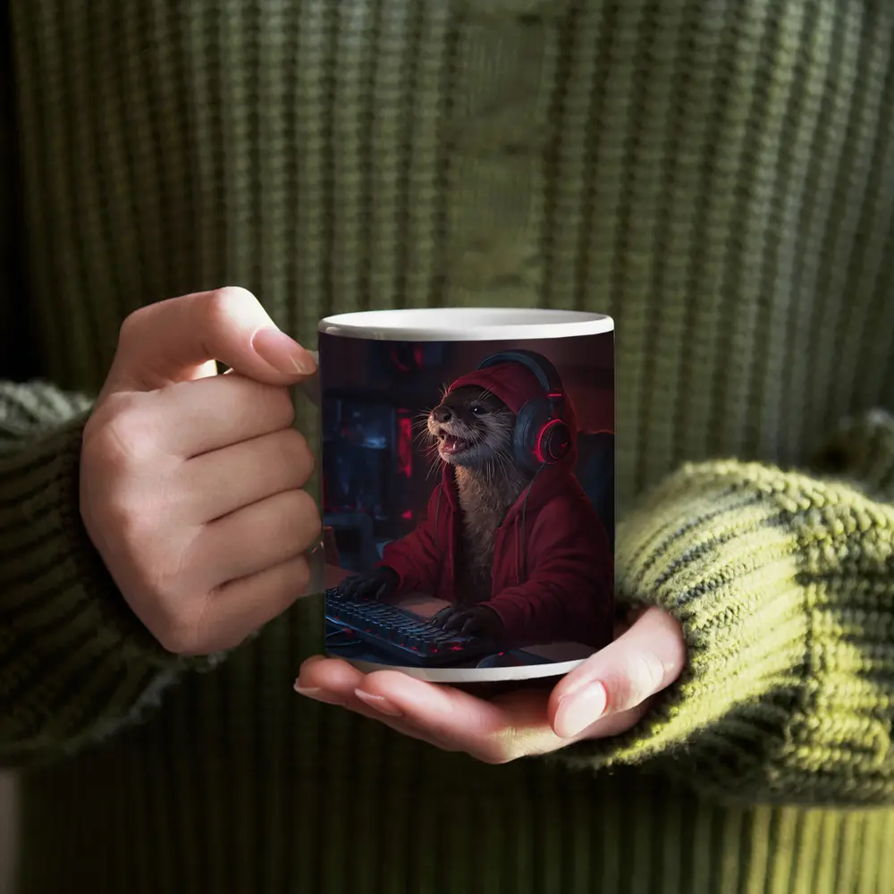 Otter Gamer Red Hoodie Gaming Setup – Mugs