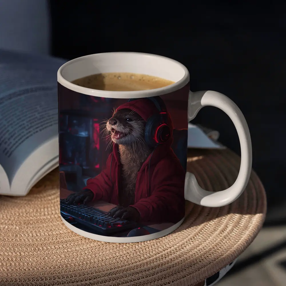 Otter Gamer Red Hoodie Gaming Setup – Mugs