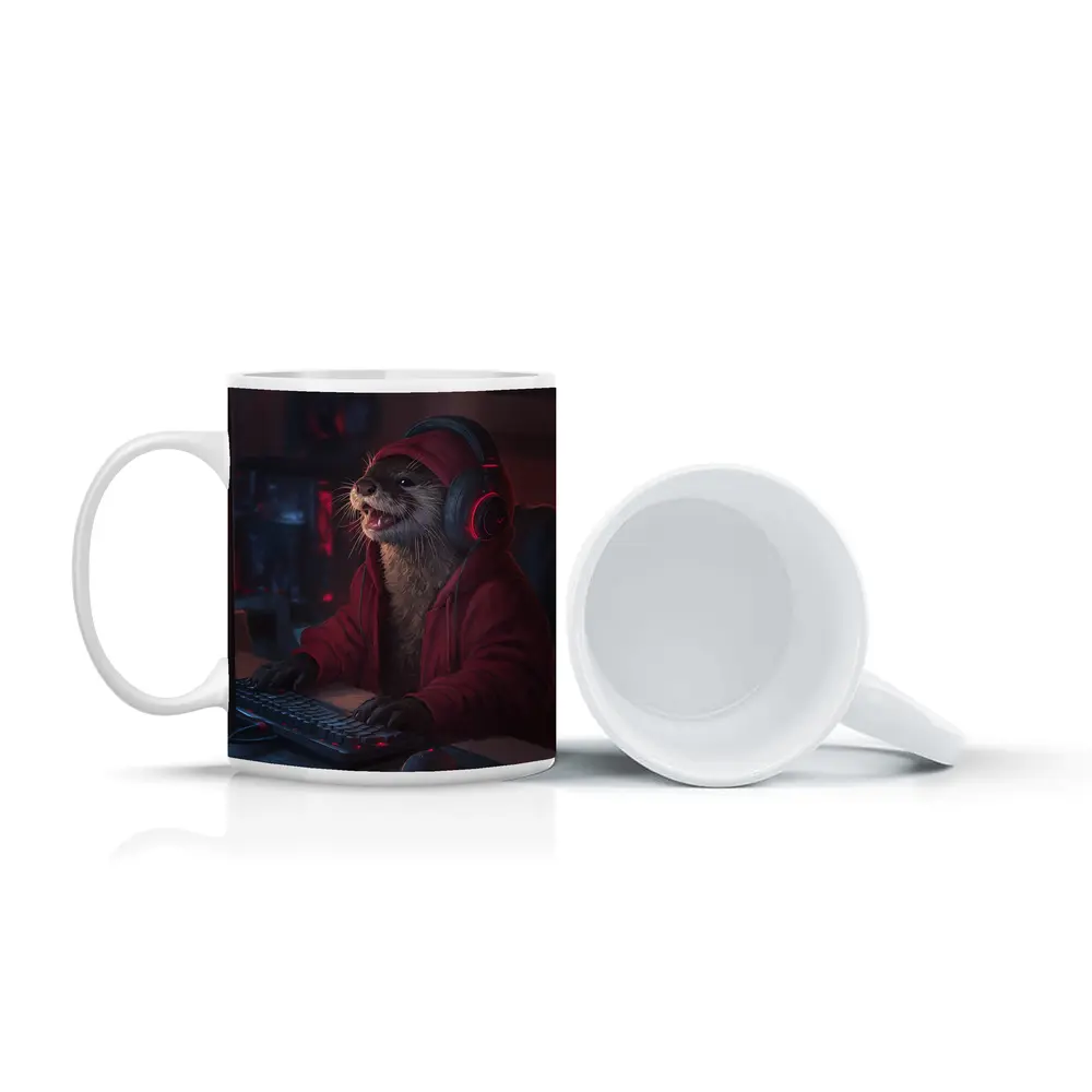Otter Gamer Red Hoodie Gaming Setup – Mugs