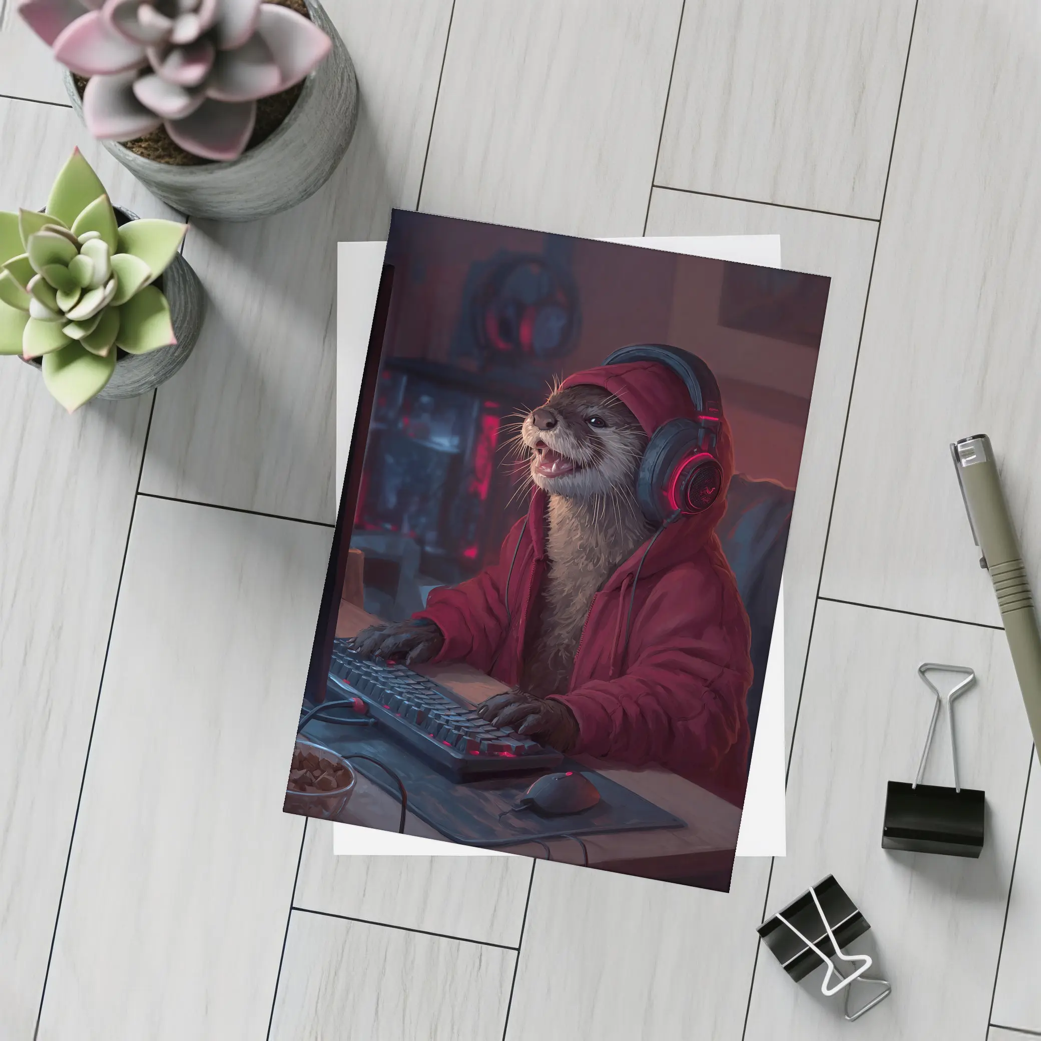 Otter Gamer Red Hoodie Gaming Setup – Postcards