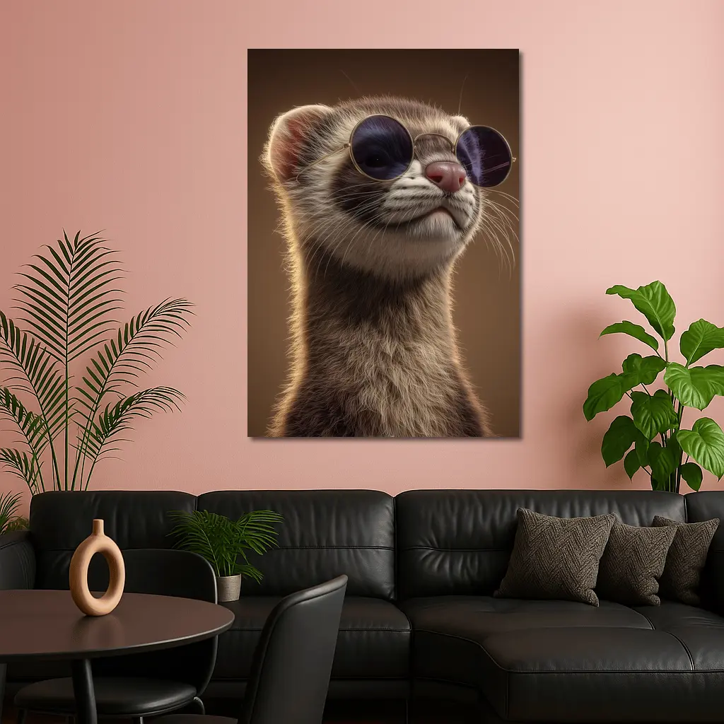 Cool Ferret Wearing Sunglasses Brown Background – Wall Art