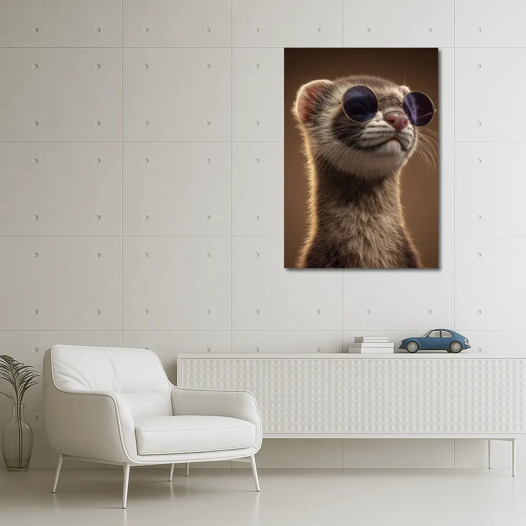 Cool Ferret Wearing Sunglasses Brown Background – Wall Art