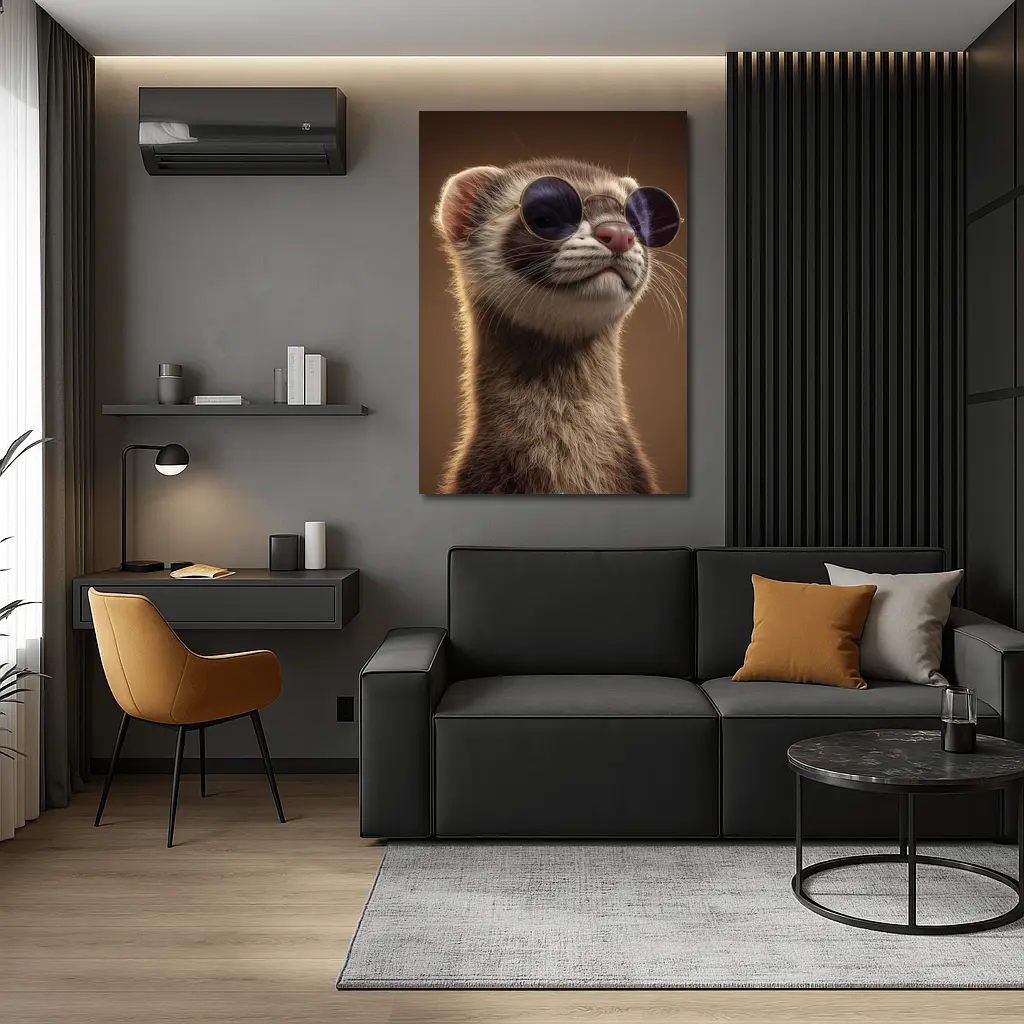 Cool Ferret Wearing Sunglasses Brown Background – Wall Art