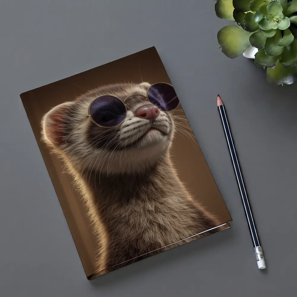 Cool Ferret Wearing Sunglasses Brown Background – Notebooks