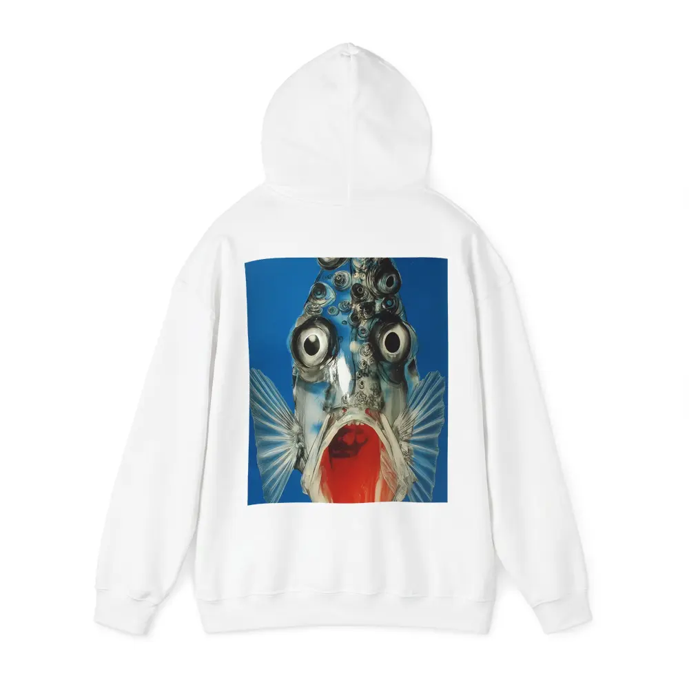 Surreal Fish Wide Open Mouth Blue Background – Hoodies