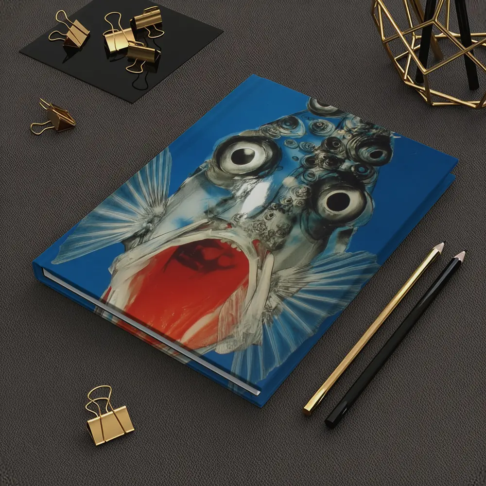 Surreal Fish Wide Open Mouth Blue Background – Notebooks