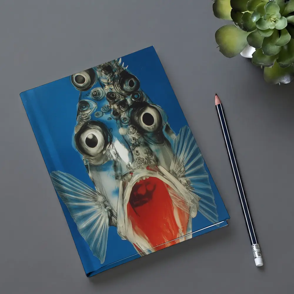Surreal Fish Wide Open Mouth Blue Background – Notebooks