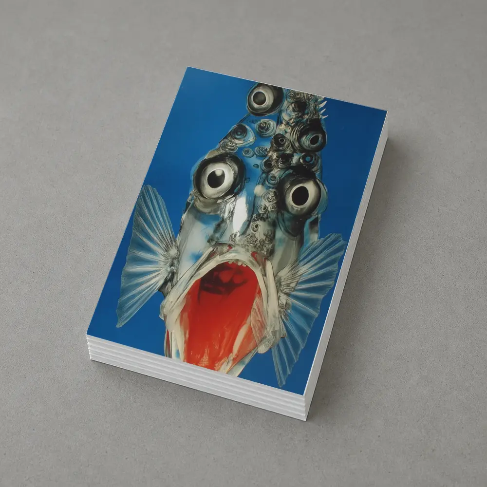Surreal Fish Wide Open Mouth Blue Background – Postcards