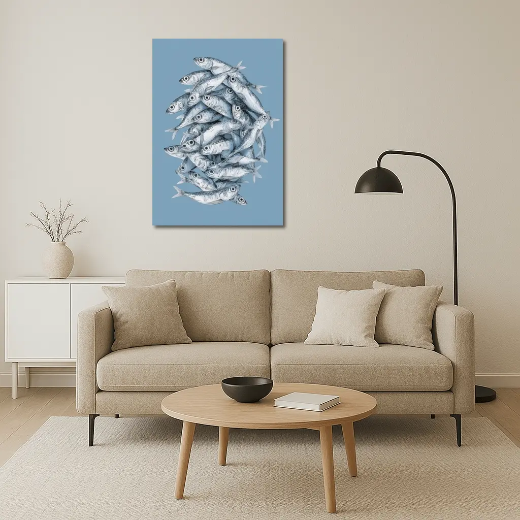 School of Sardines Blue Illustrated Fish Art – Wall Art