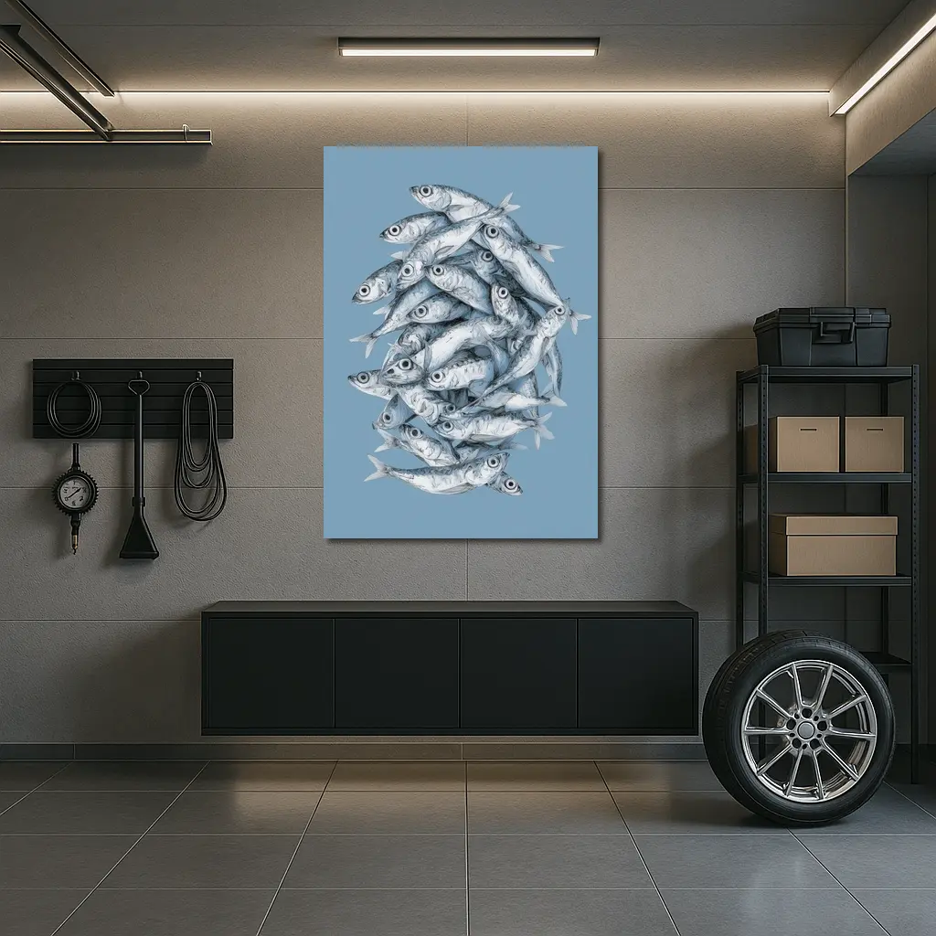 School of Sardines Blue Illustrated Fish Art – Wall Art