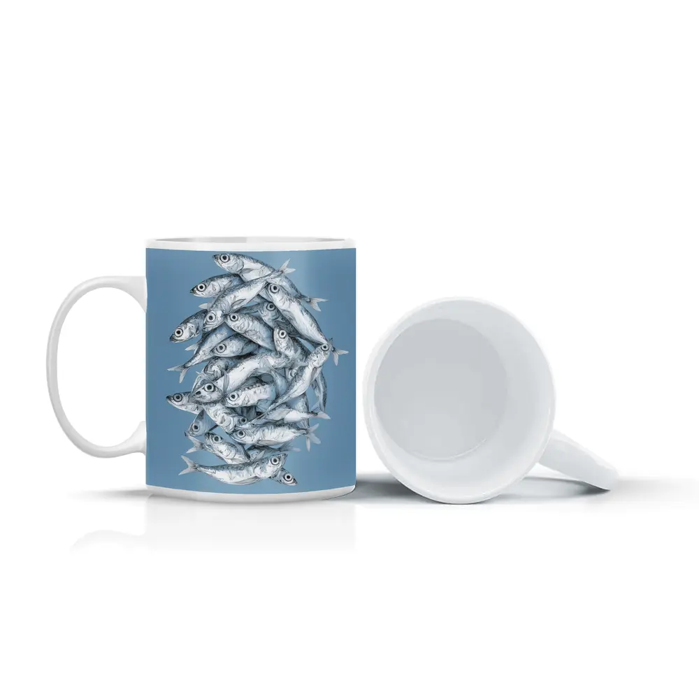 School of Sardines Blue Illustrated Fish Art – Mugs