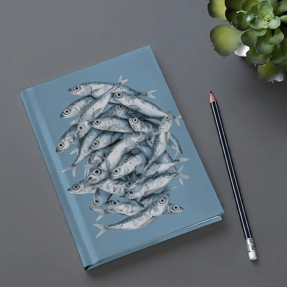School of Sardines Blue Illustrated Fish Art – Notebooks