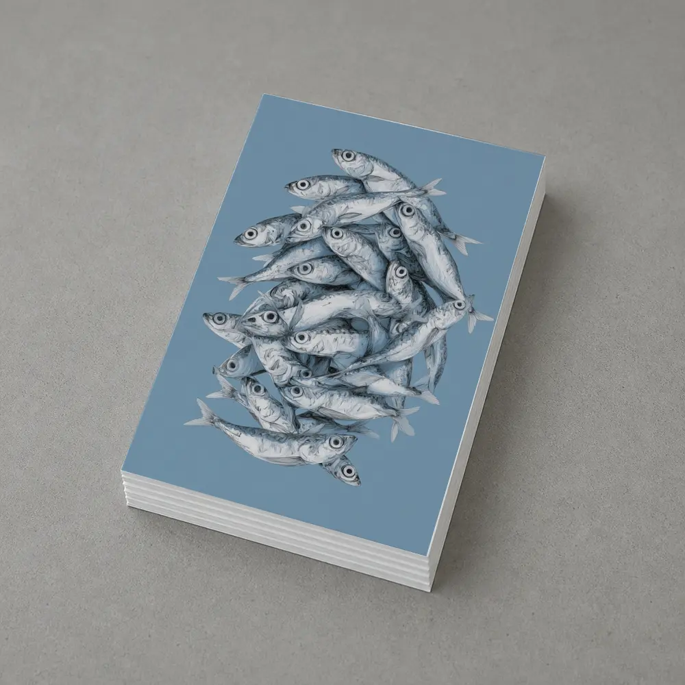 School of Sardines Blue Illustrated Fish Art – Postcards