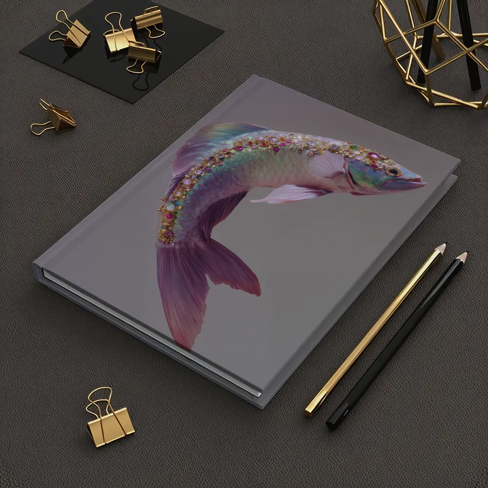 Jeweled Fish Leaping Purple Gray Background – Notebooks